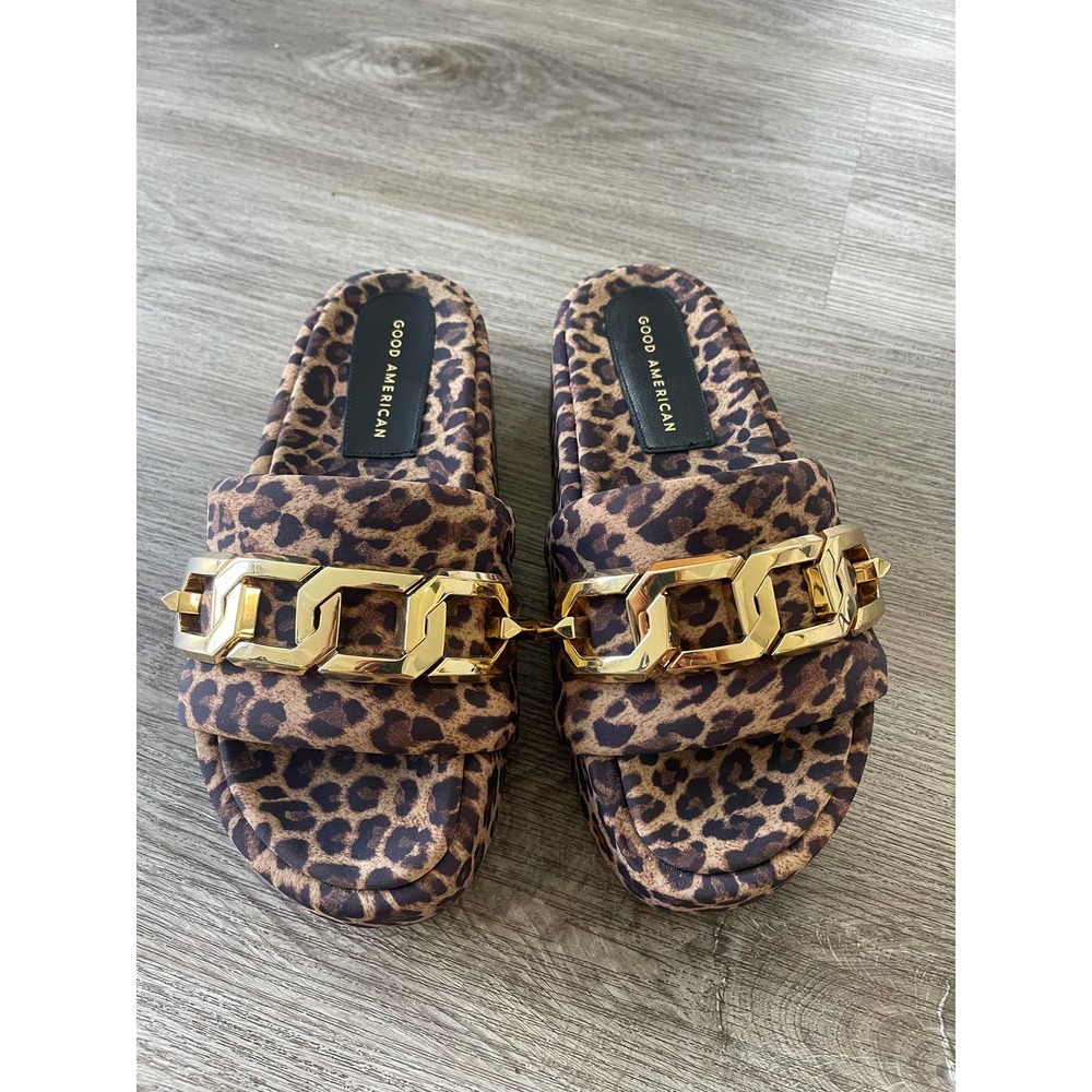 Good American Chain Platform Slide Chunky Leopard Sandal